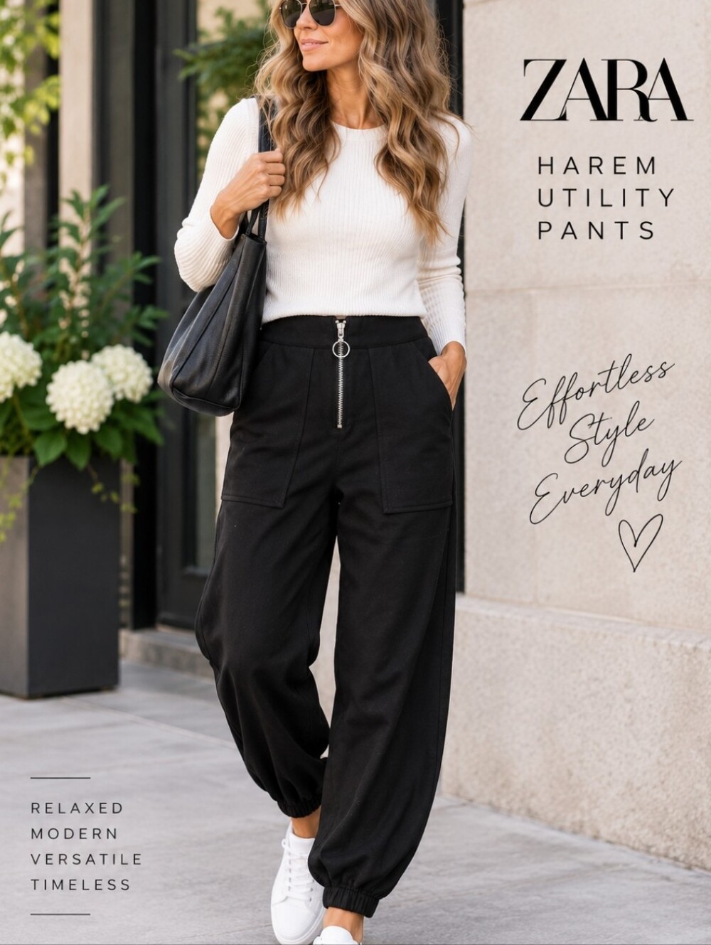 Zara Black Harem-Style Utility Pants